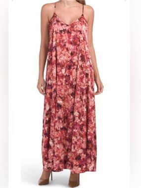 Nicole Miller Abstract Printed Satin Maxi Dress